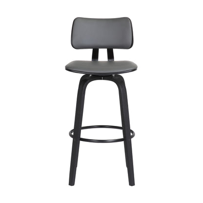 26" Gray And Black Faux Leather Swivel Low Back Counter Height Bar Chair