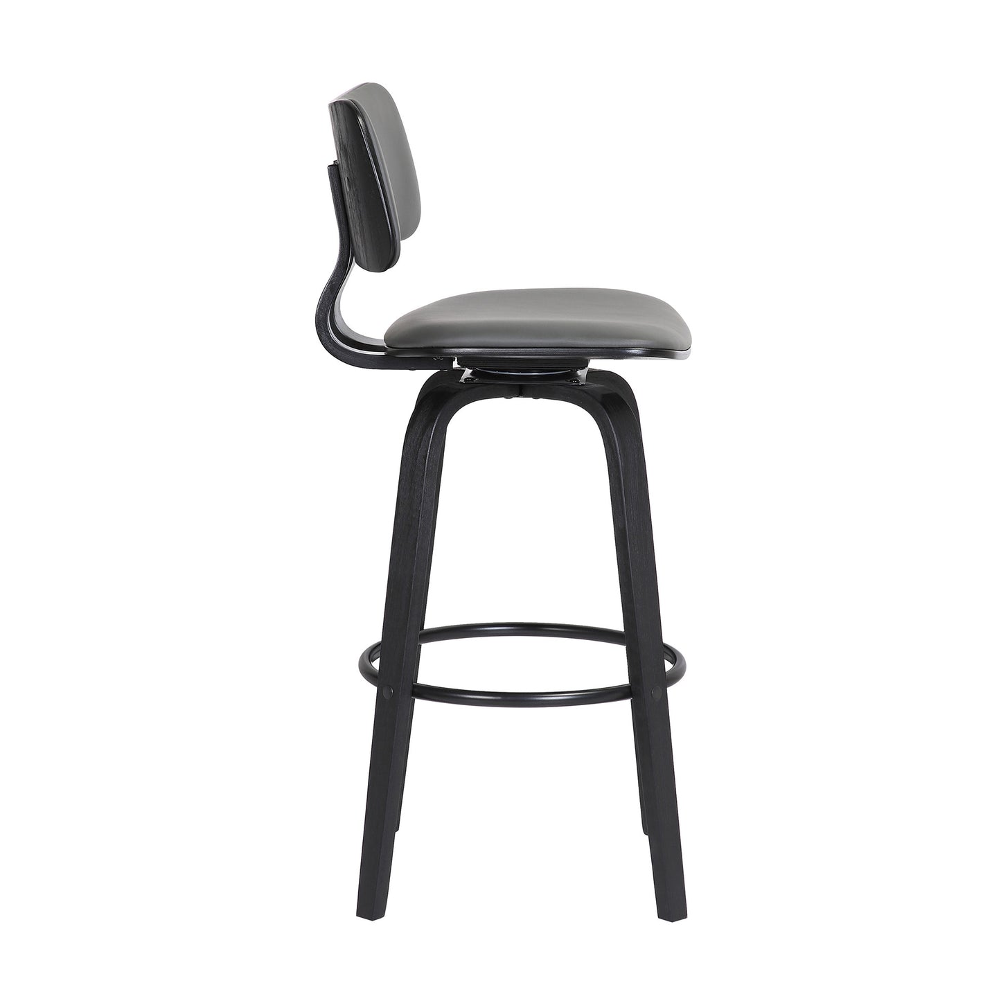 26" Gray And Black Faux Leather Swivel Low Back Counter Height Bar Chair