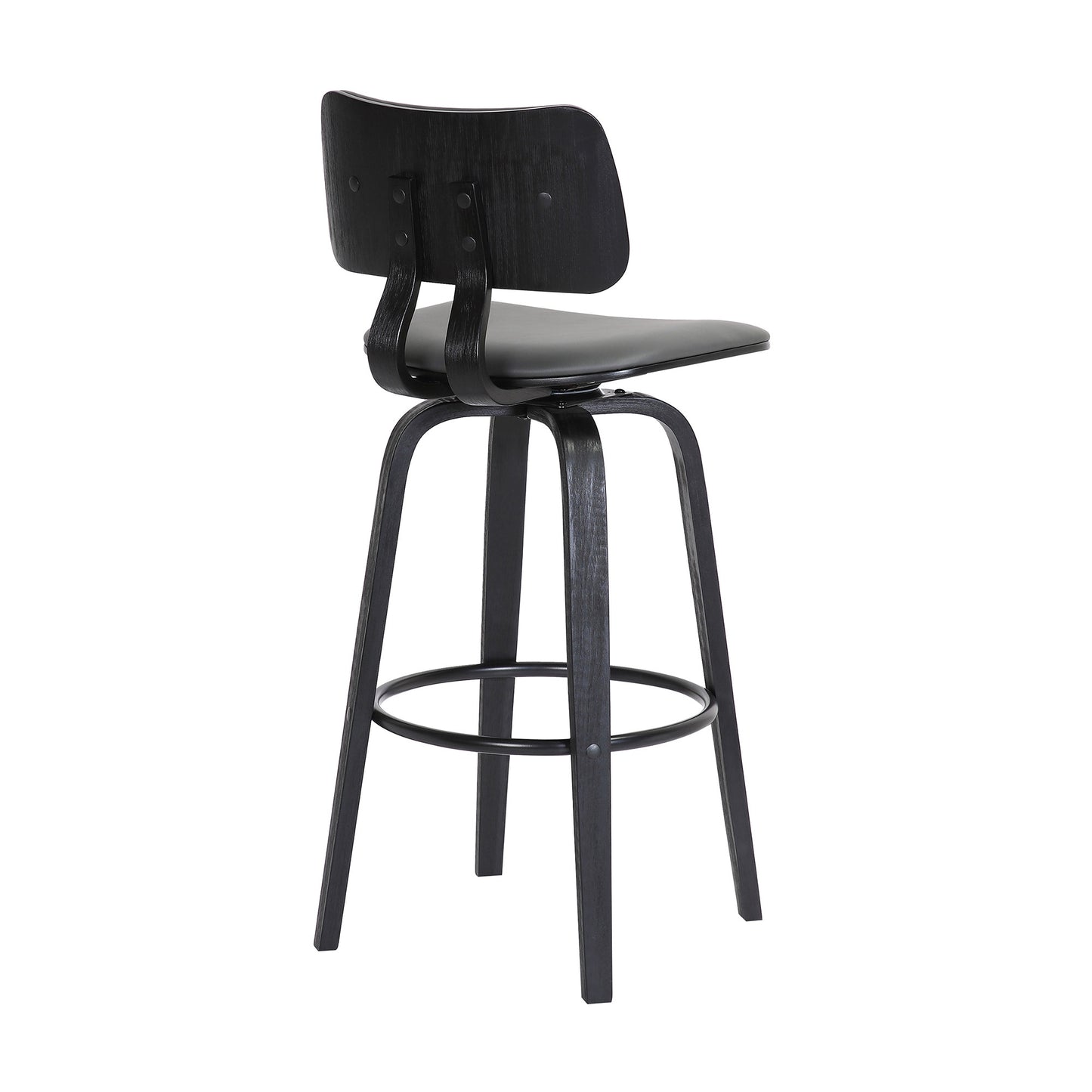 26" Gray And Black Faux Leather Swivel Low Back Counter Height Bar Chair