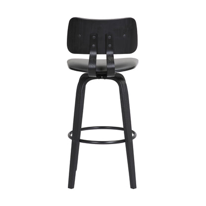 26" Gray And Black Faux Leather Swivel Low Back Counter Height Bar Chair