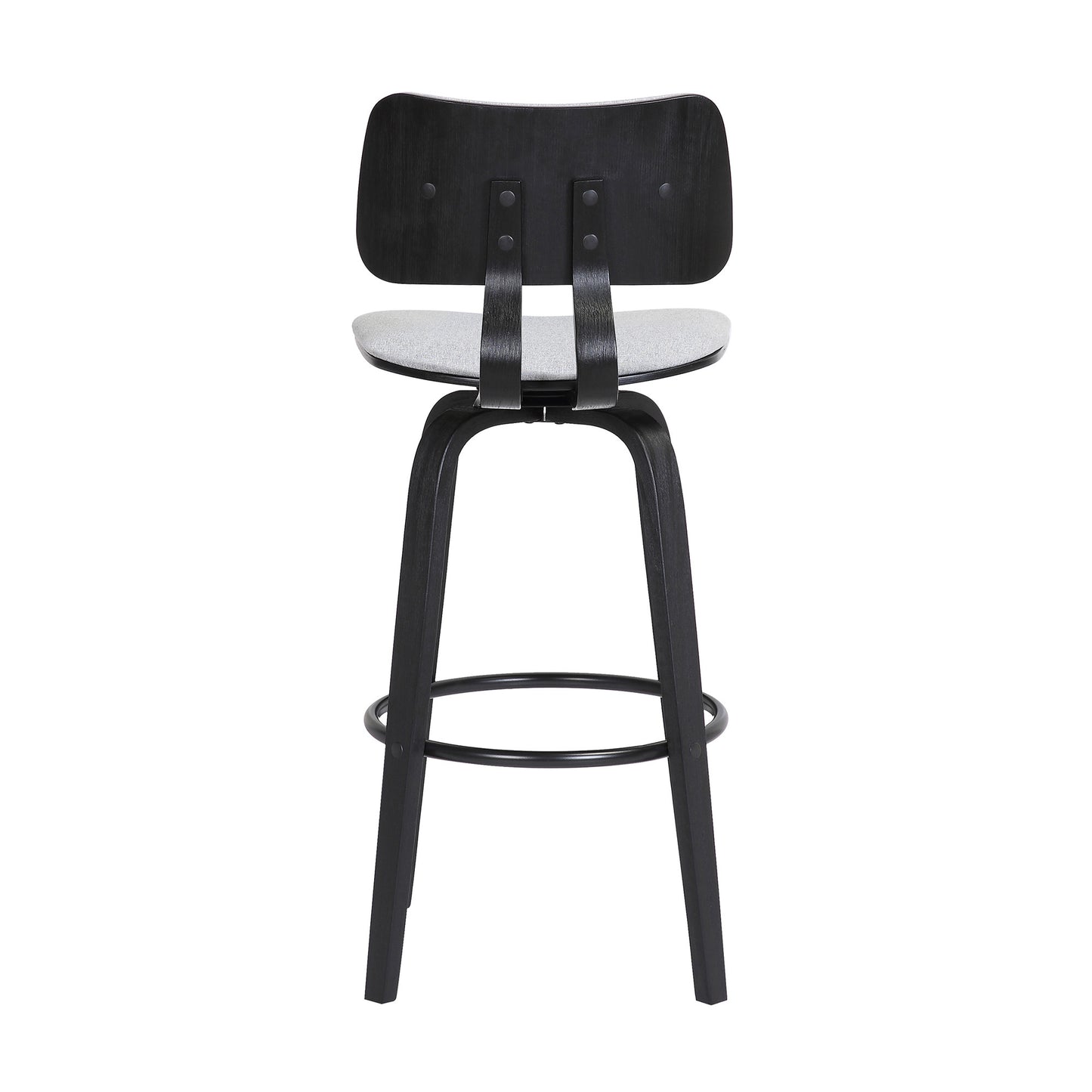 26" Light Gray And Black Fabric Swivel Low Back Counter Height Bar Chair