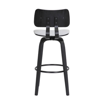 26" Light Gray And Black Fabric Swivel Low Back Counter Height Bar Chair