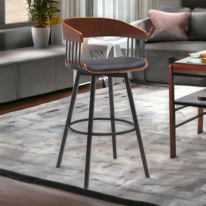 31" Black Faux Leather And Metal Swivel Bar Height Bar Chair