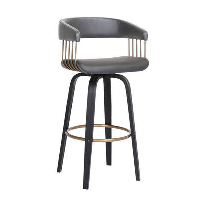 26" Gray And Black Faux Leather Swivel Counter Height Bar Chair