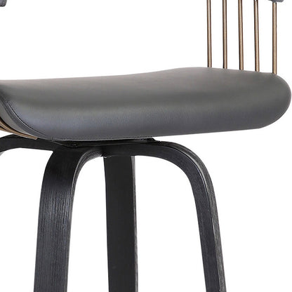 26" Gray And Black Faux Leather Swivel Counter Height Bar Chair