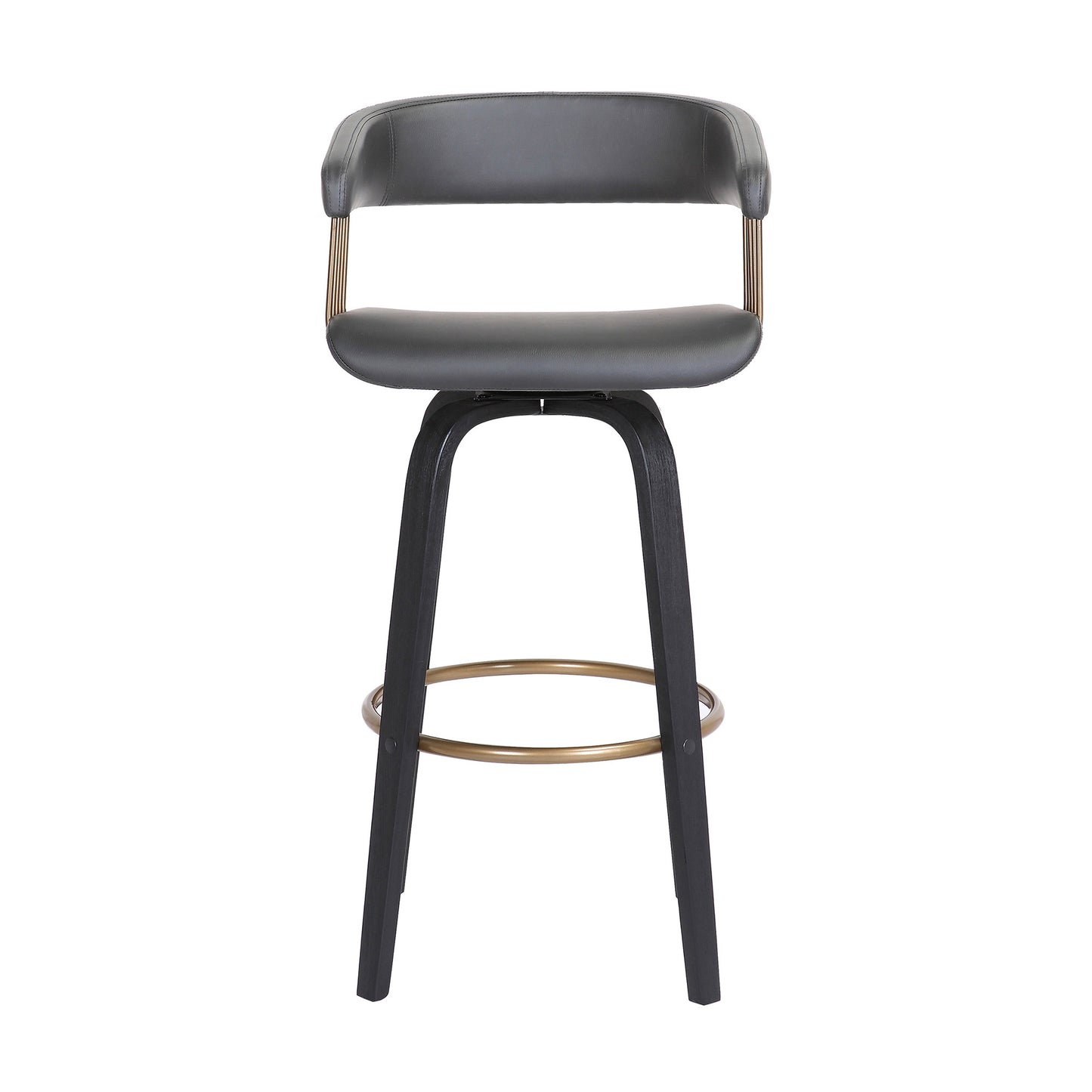 26" Gray And Black Faux Leather Swivel Counter Height Bar Chair
