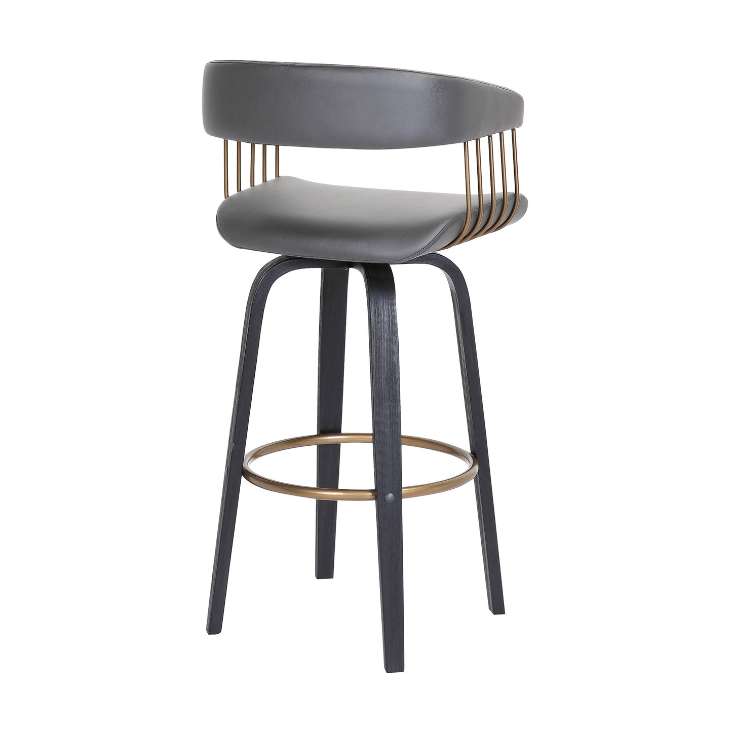 26" Gray And Black Faux Leather Swivel Counter Height Bar Chair