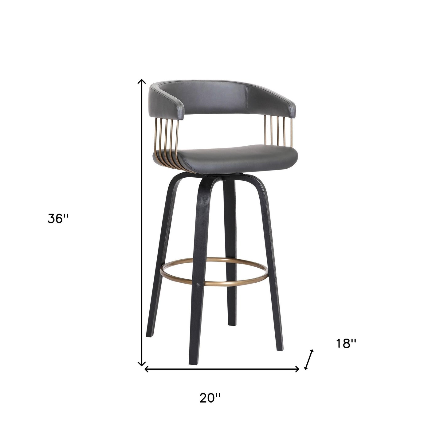 26" Gray And Black Faux Leather Swivel Counter Height Bar Chair