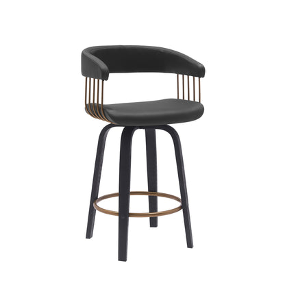 26" Black Faux Leather Swivel Counter Height Bar Chair