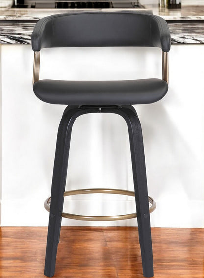 26" Black Faux Leather Swivel Counter Height Bar Chair