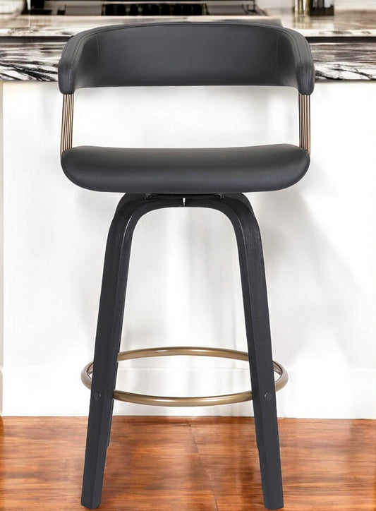 26" Black Faux Leather Swivel Counter Height Bar Chair