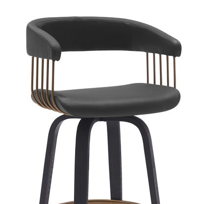 26" Black Faux Leather Swivel Counter Height Bar Chair