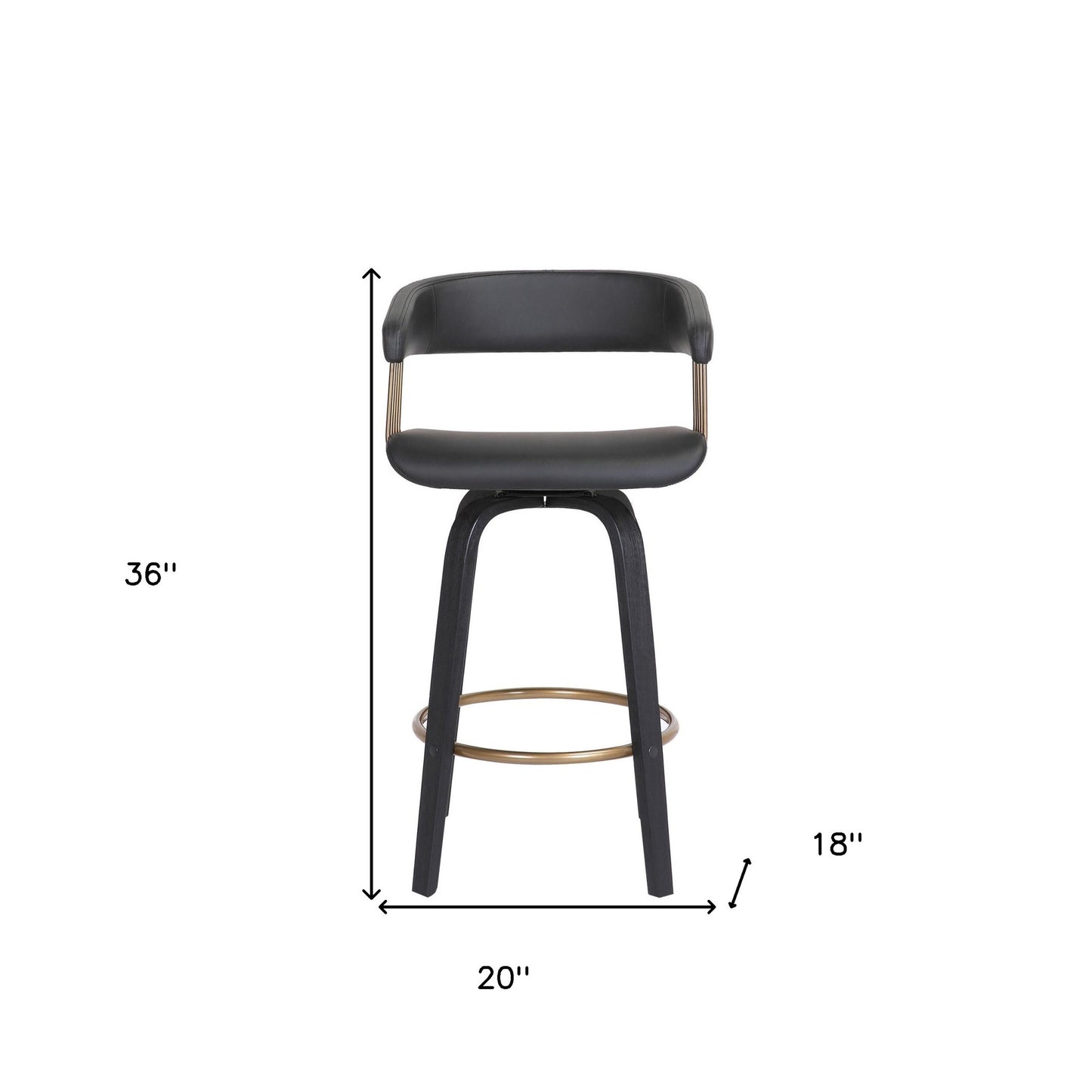 26" Black Faux Leather Swivel Counter Height Bar Chair