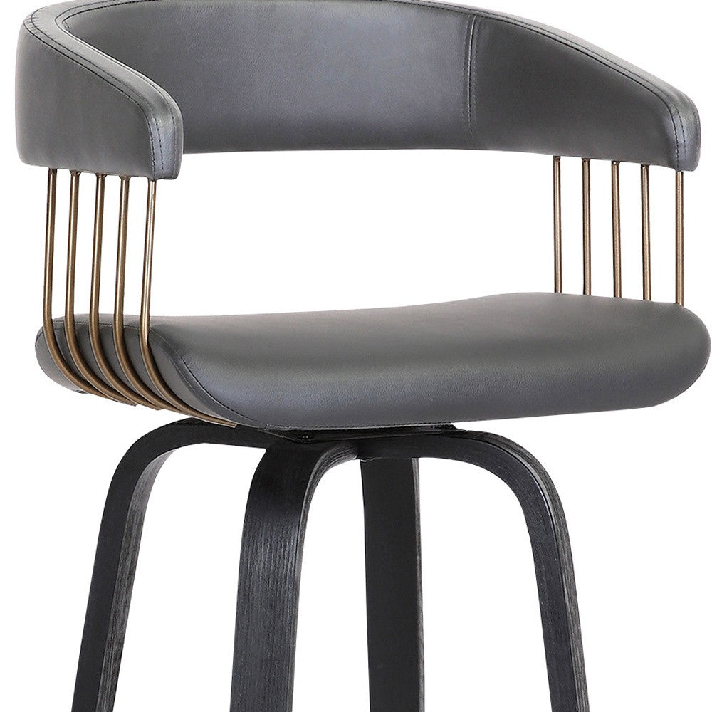 31" Gray And Black Faux Leather Swivel Bar Height Bar Chair
