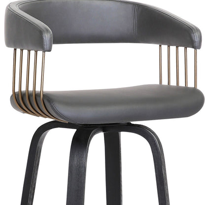 31" Gray And Black Faux Leather Swivel Bar Height Bar Chair