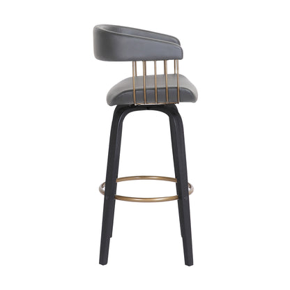 31" Gray And Black Faux Leather Swivel Bar Height Bar Chair