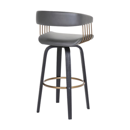 31" Gray And Black Faux Leather Swivel Bar Height Bar Chair