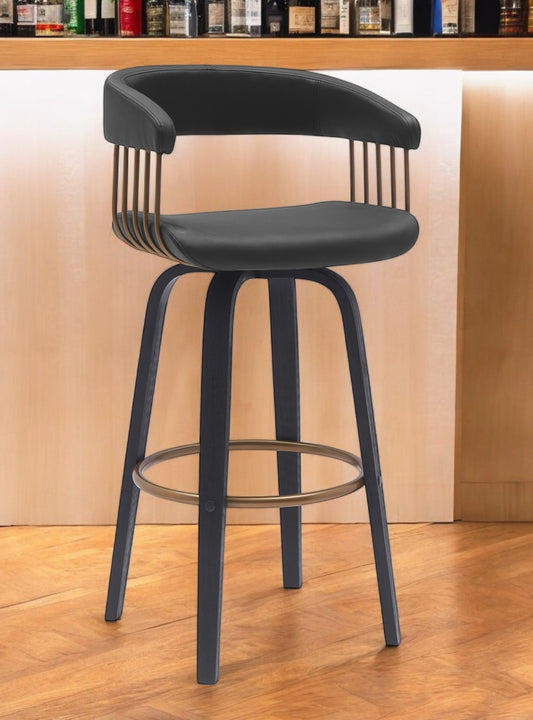 31" Black Faux Leather Swivel Bar Height Bar Chair