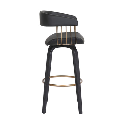31" Black Faux Leather Swivel Bar Height Bar Chair
