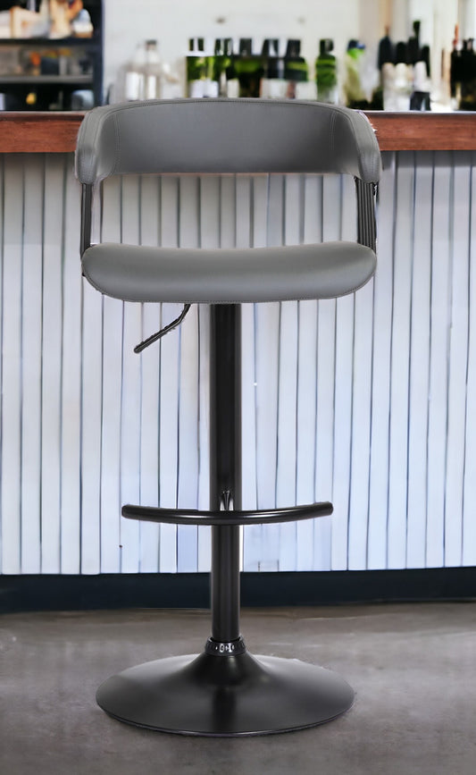 Gray and Black Faux Leather with Metal Swivel Adjustable Height Bar Chair