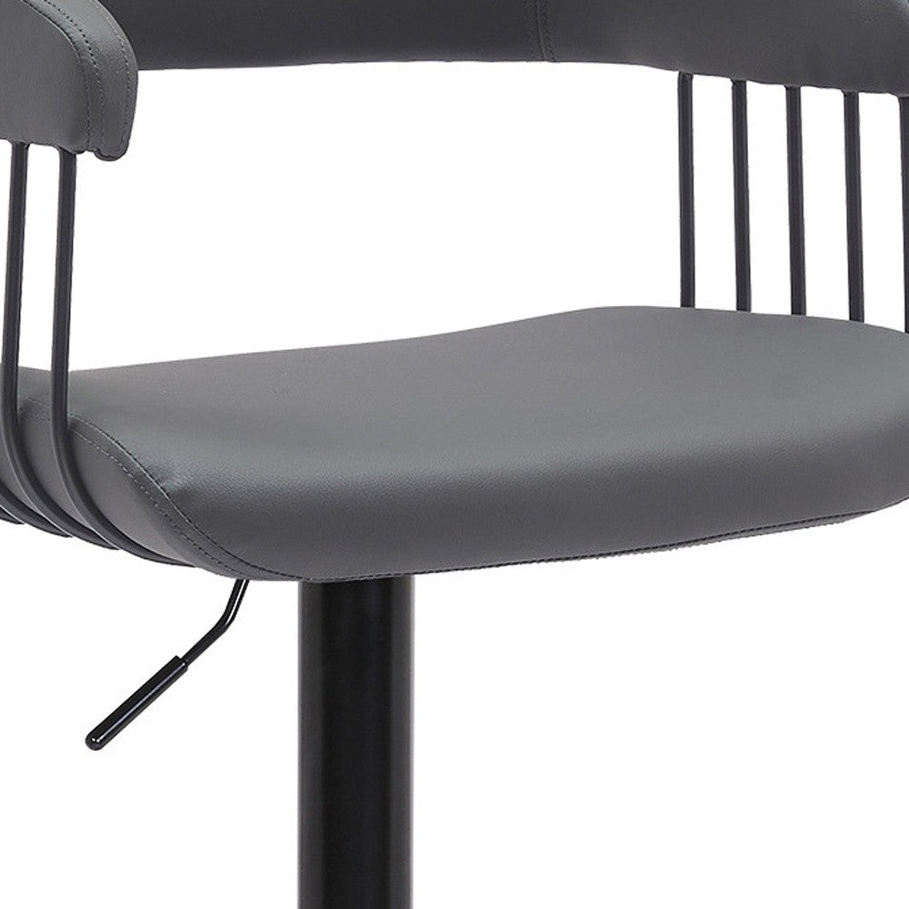 Gray and Black Faux Leather with Metal Swivel Adjustable Height Bar Chair