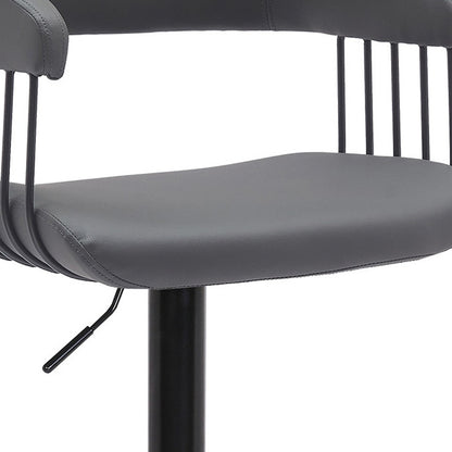 Gray and Black Faux Leather with Metal Swivel Adjustable Height Bar Chair