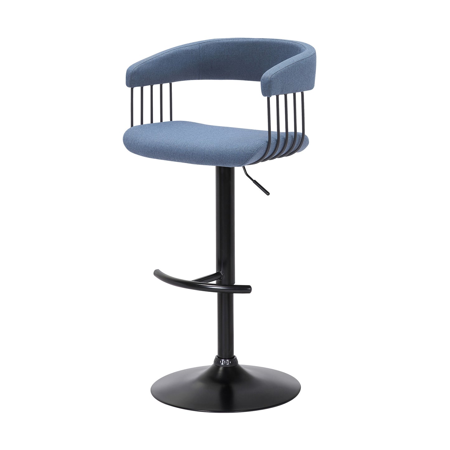 Blue and Black Fabric with Metal Swivel Adjustable Height Bar Chair