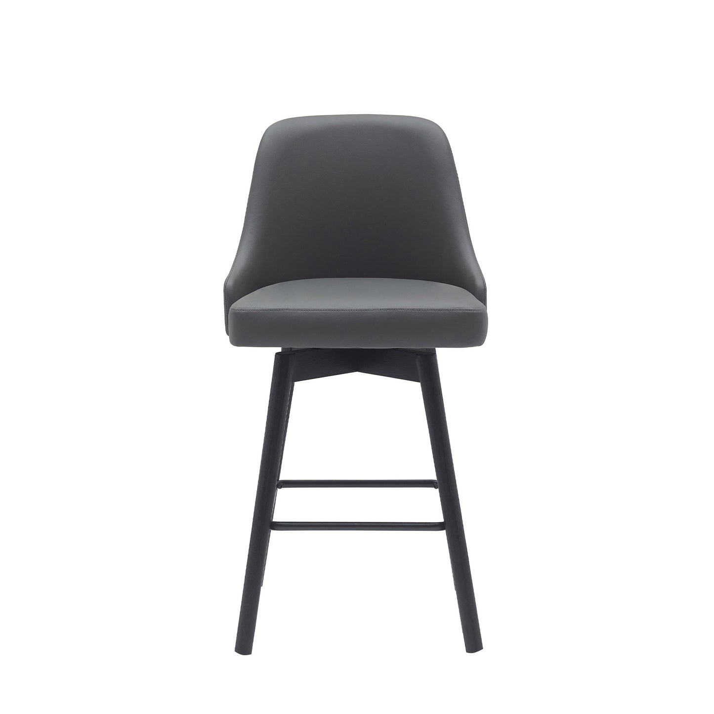 26" Gray and Black Faux Leather with Solid Wood Swivel Counter Height Bar Chair