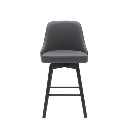 26" Gray and Black Faux Leather with Solid Wood Swivel Counter Height Bar Chair