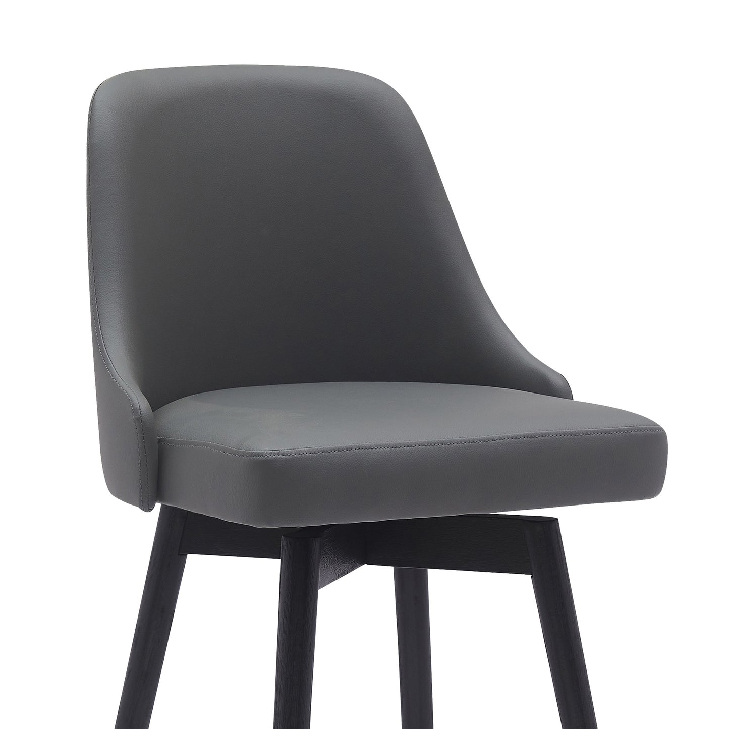 26" Gray and Black Faux Leather with Solid Wood Swivel Counter Height Bar Chair