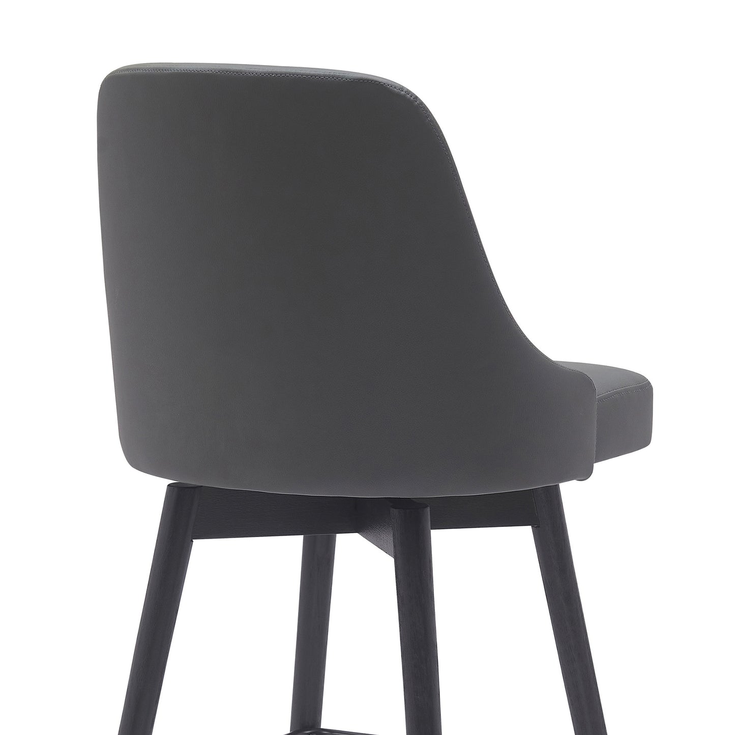 26" Gray and Black Faux Leather with Solid Wood Swivel Counter Height Bar Chair