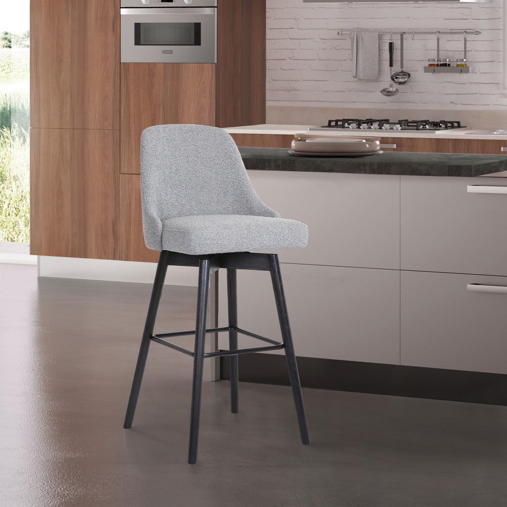 26" Light Gray and Black Fabric with Solid Wood Swivel Counter Height Bar Chair