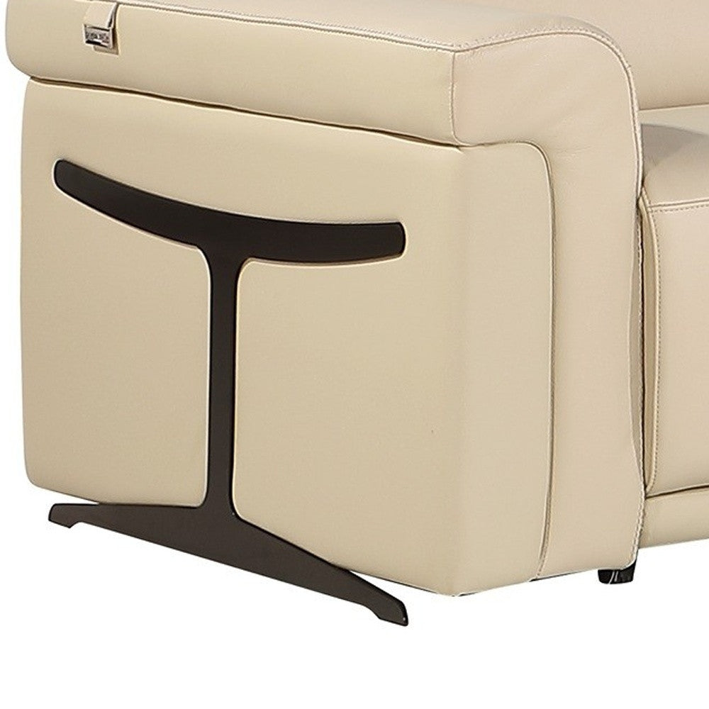 Beige Italian Leather Modular L Shaped Seven Piece Corner Sectional With Console