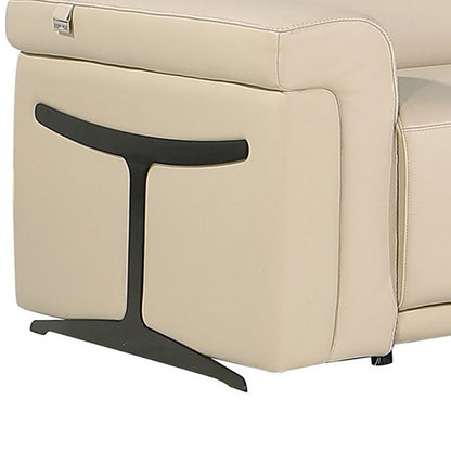 Beige Italian Leather Modular L Shaped Eight Piece Corner Sectional With Console