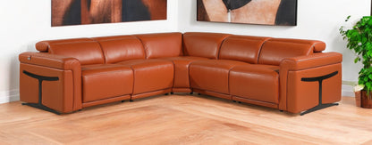 Camel Italian Leather Modular L Shaped Five Piece Corner Sectional