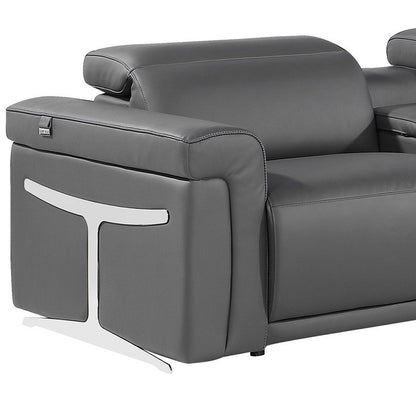 Gray Italian Leather Modular L Shaped Seven Piece Corner Sectional With Console