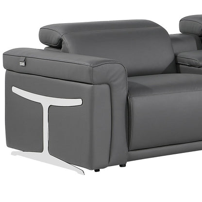 Gray Italian Leather Modular L Shaped Eight Piece Corner Sectional With Console
