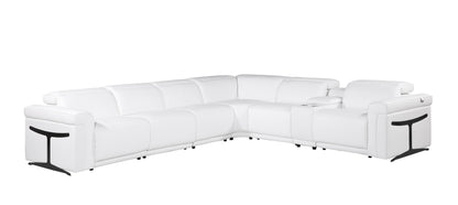 White Italian Leather Modular L Shaped Seven Piece Corner Sectional With Console