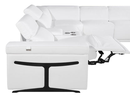 White Italian Leather Modular L Shaped Eight Piece Corner Sectional With Console