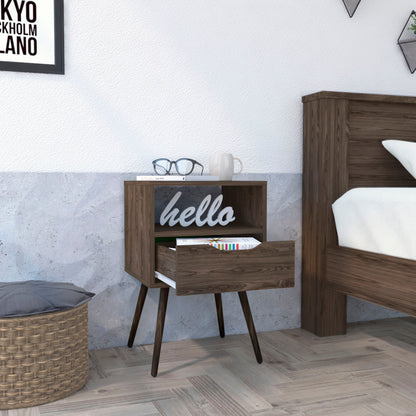 25" Brown Wood One Drawer Nightstand