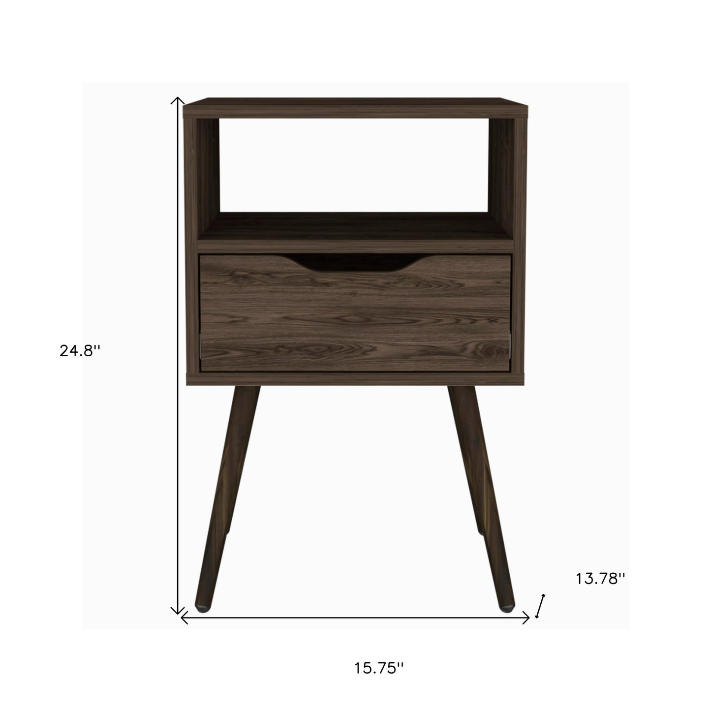 25" Brown Wood One Drawer Nightstand