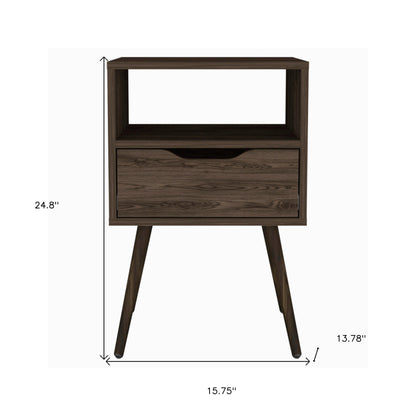 25" Brown Wood One Drawer Nightstand