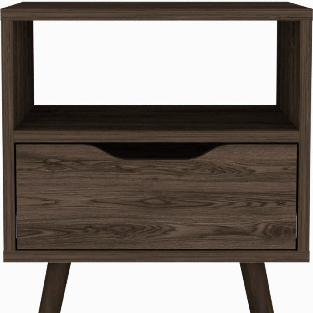 25" Brown Wood One Drawer Nightstand