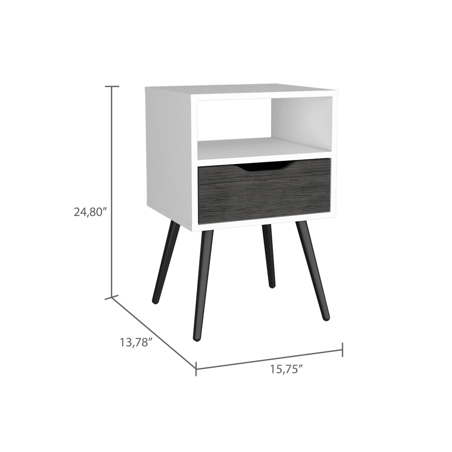 25" Gray And White Wood One Drawer Nightstand