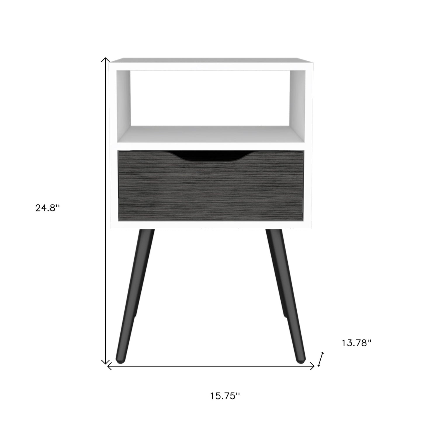 25" Gray And White Wood One Drawer Nightstand
