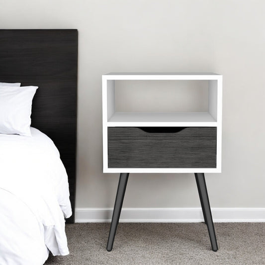 25" Gray And White Wood One Drawer Nightstand