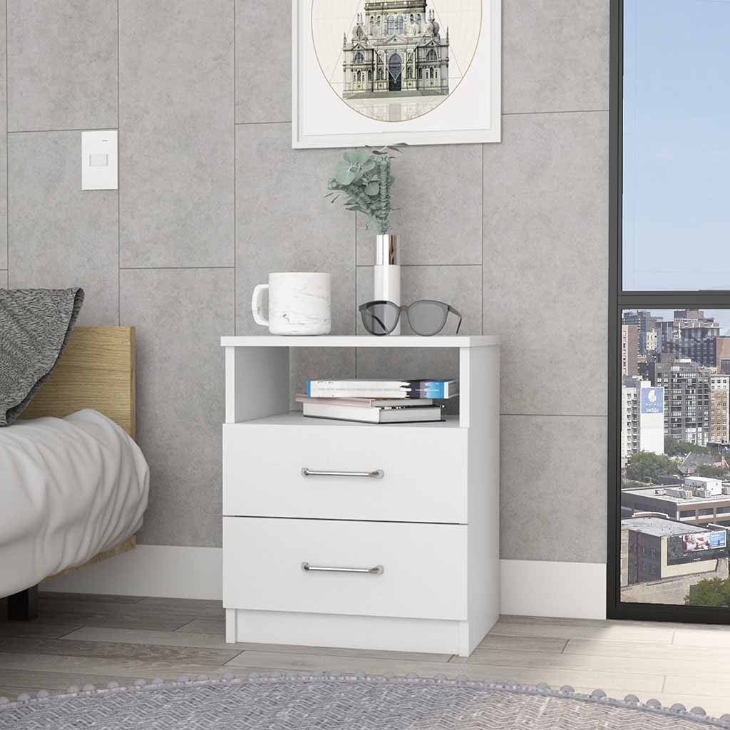 20" White Wood Two Drawer Nightstand