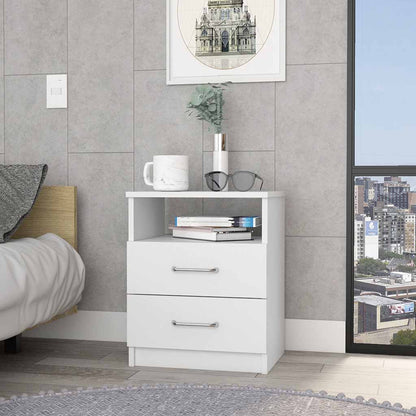 20" White Wood Two Drawer Nightstand