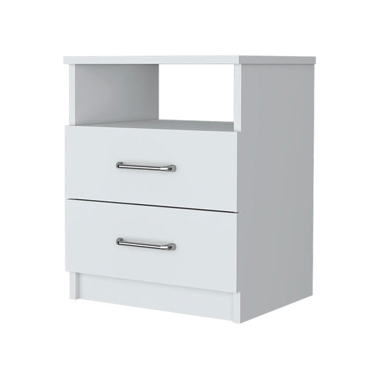 20" White Wood Two Drawer Nightstand