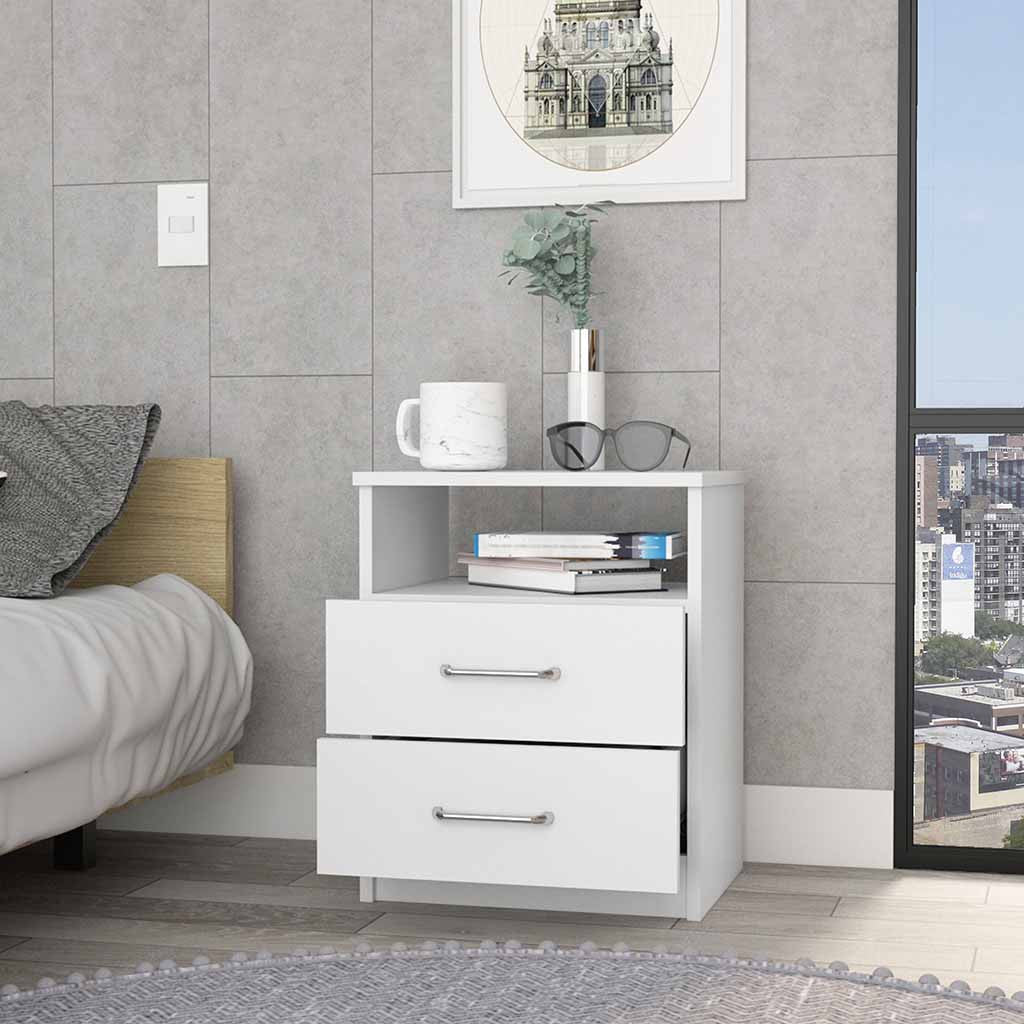 20" White Wood Two Drawer Nightstand
